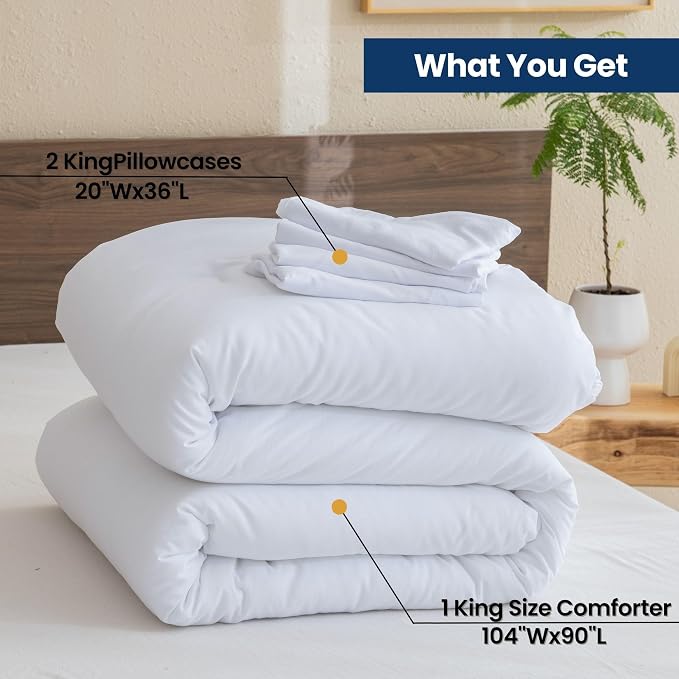Paxrac Classic Pure White Comforter King Size, 3 Pieces Boho Comforter Set - Image 7