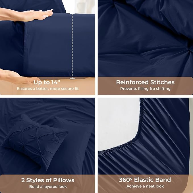 Sasttie California King Comforter Set, 7-Piece Bed in a Bag, Pintuck Bedding - Image 5
