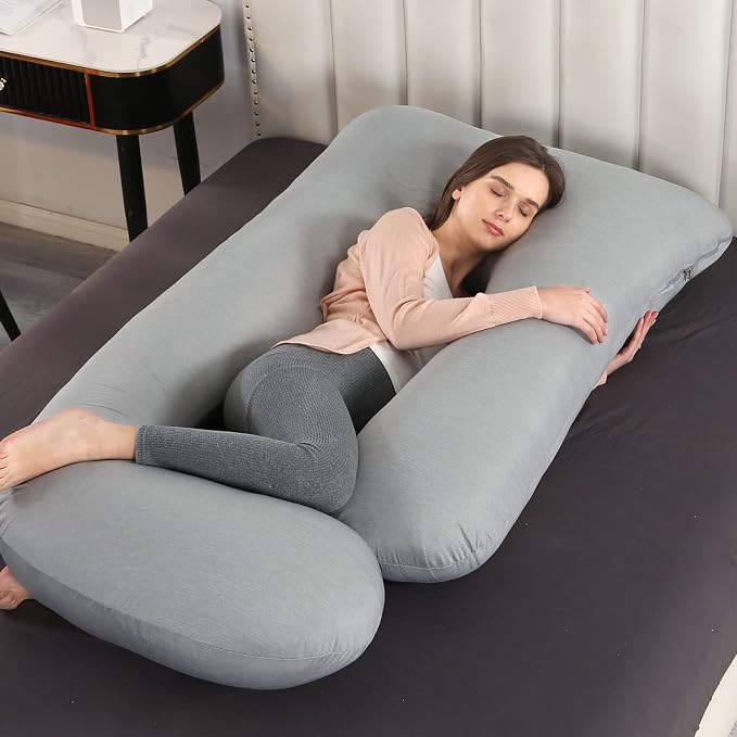 Elover Pregnancy Pillows, U-Shape Full Body Pillow Cooling Cover Dark Grey - Image 5