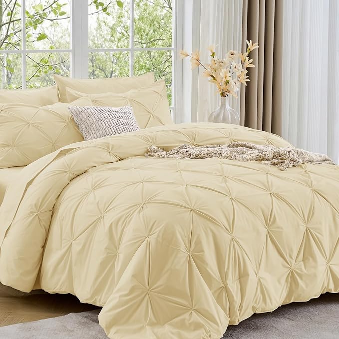 Sasttie California King Comforter Set, 7-Piece Bed in a Bag, Pintuck Bedding by SASTTIE