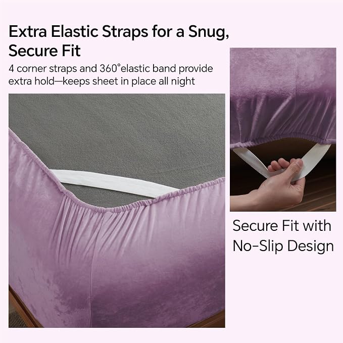 BEDELITE Velvet Fitted Sheet and Pillowcases Set, Luxury Soft Fuzzy Bottom Sheet - Image 4