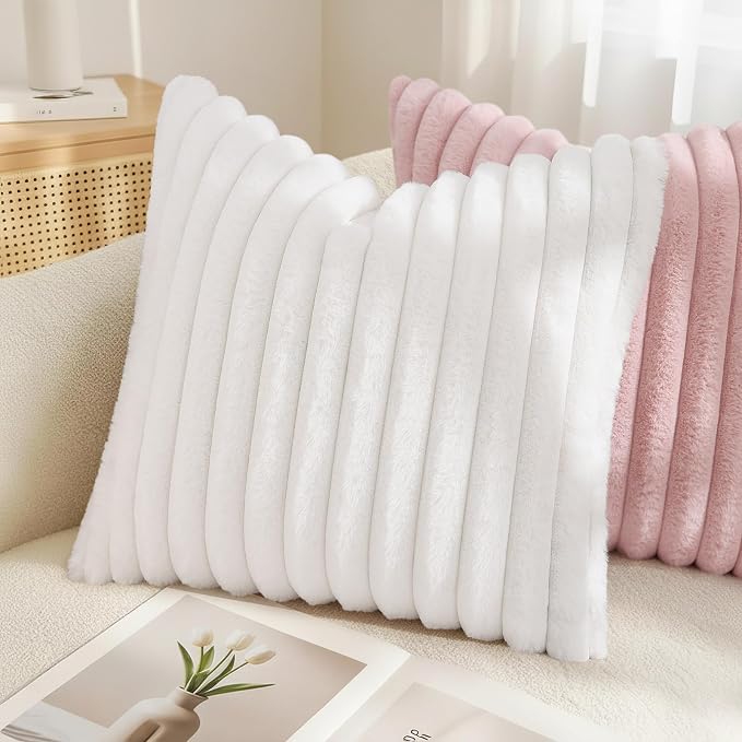 decorUhome Summer Cozy Faux Fur Throw Pillow Covers 18x18 Set of 2 Decorative - Image 4
