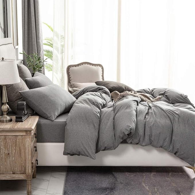 PURE ERA Jersey Knit Duvet Cover Set 100% T-Shirt Cotton Super Soft Comfy 3pc - Image 3