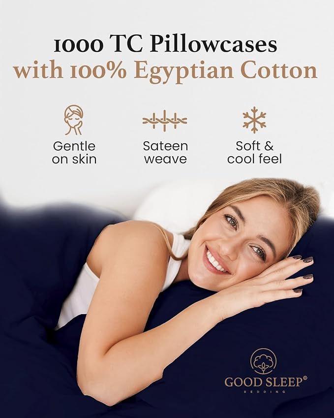 1000 TC Navy Blue King Pillowcases Set of 4 100% Egyptian Cotton Pillow Cases - Image 4
