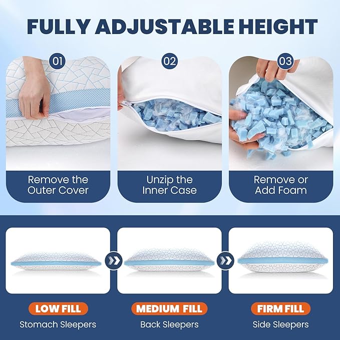 A-Pce Adjustable Pillow, Queen Size Set of 2 Bed Pillows - Image 6