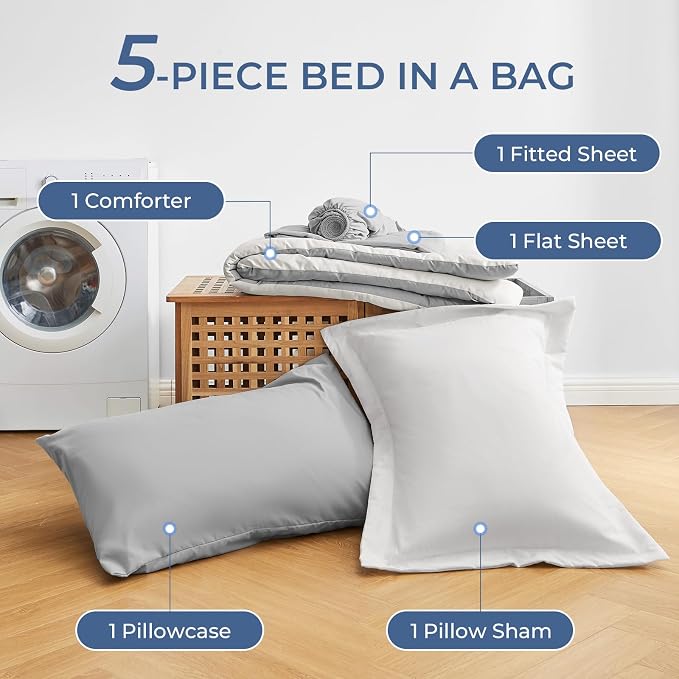Sasttie Twin Comforter Set, 5 Pieces Reversible Bed in a Bag Twin, Complete - Image 6