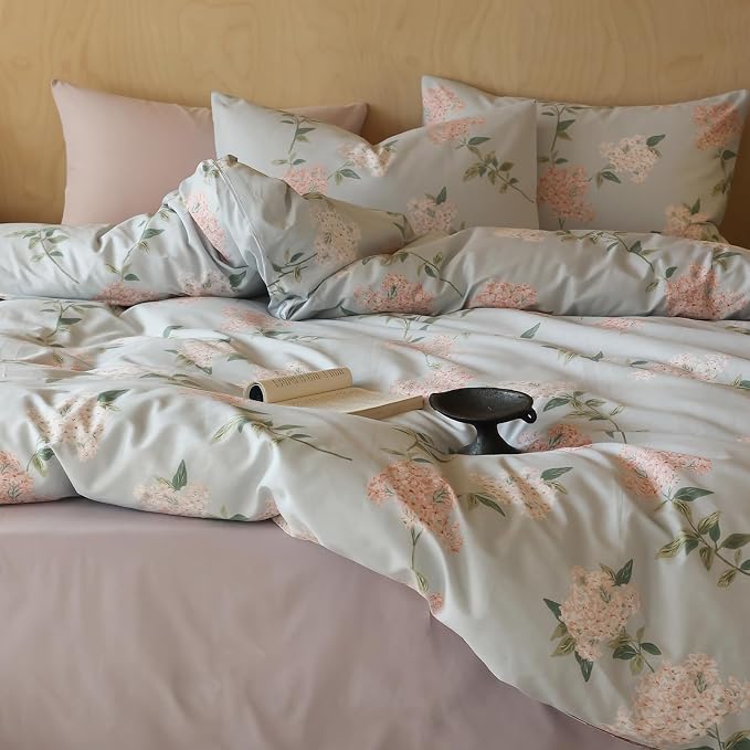 MKXI Floral Duvet Cover Queen 100% Cotton Blue Farmhouse Bedding Soft - Image 6