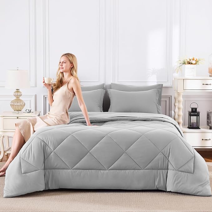 CozyLux Full Size Comforter Sets Light Grey - Image 7