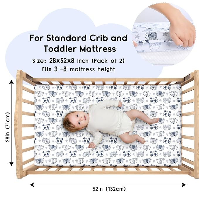 Yoofoss Baby Crib Sheets for Boys Girls, Fitted Crib Sheet 2 Pack for Standard - Image 2