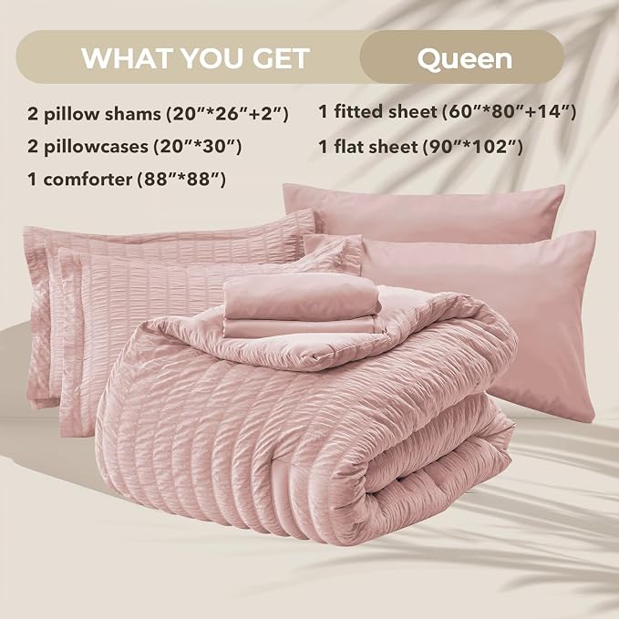 HYMOKEGE Rose Gold Duvet Cover Queen Size, Ultra Soft 3-Piece Seersucker Duvet - Image 6