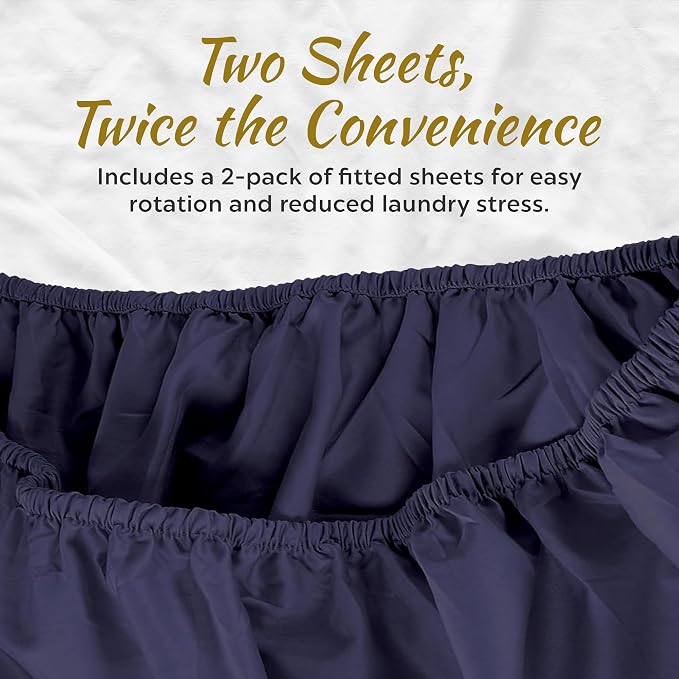 Microfiber 2 Navy Twin XL Fitted Bottom Bed Sheets 1800 Ultra Soft and Comfy - Image 3