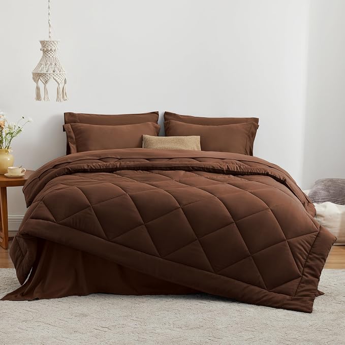 Love's cabin Full Comforter Set Brown, 7 Pieces Full Bed in a Bag, All Season - Image 2