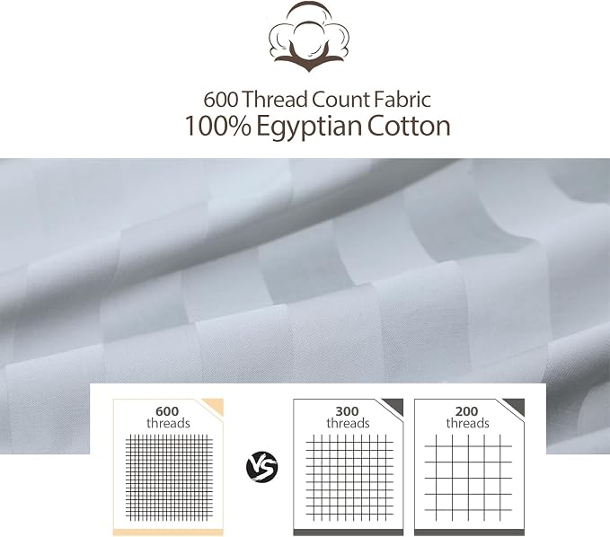 Full Size Striped Fitted Sheet Only Gray Color, 100% Egyptian Cotton 600 Thread - Image 2