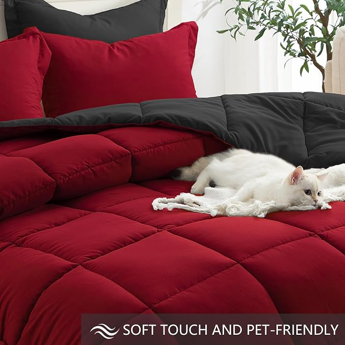 Homelike Moment King Size Comforter Set Black, Lightweight Reversible Red - Image 4