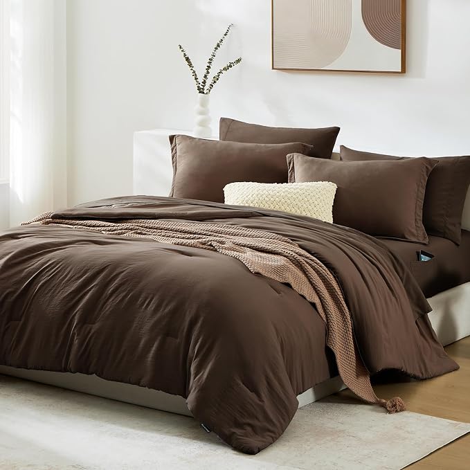 WRENSONGE Full Size Comforter Sets, 7 Pieces Chocolate Brown Bed in a Bag - Image 2