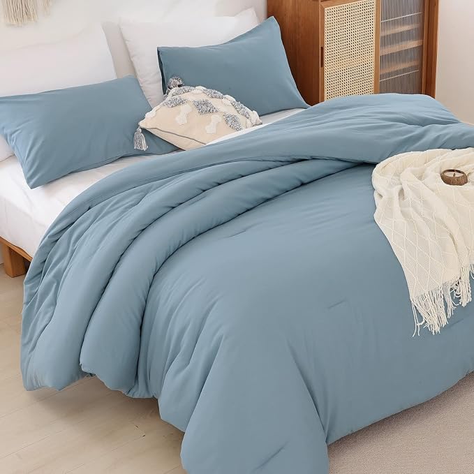 ROSGONIA Dusty Blue Comforter Set Queen - Image 2