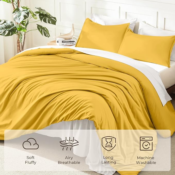 Litanika Mustard Yellow Comforter Set King Size, 3 Pieces Lightweight Solid - Image 3