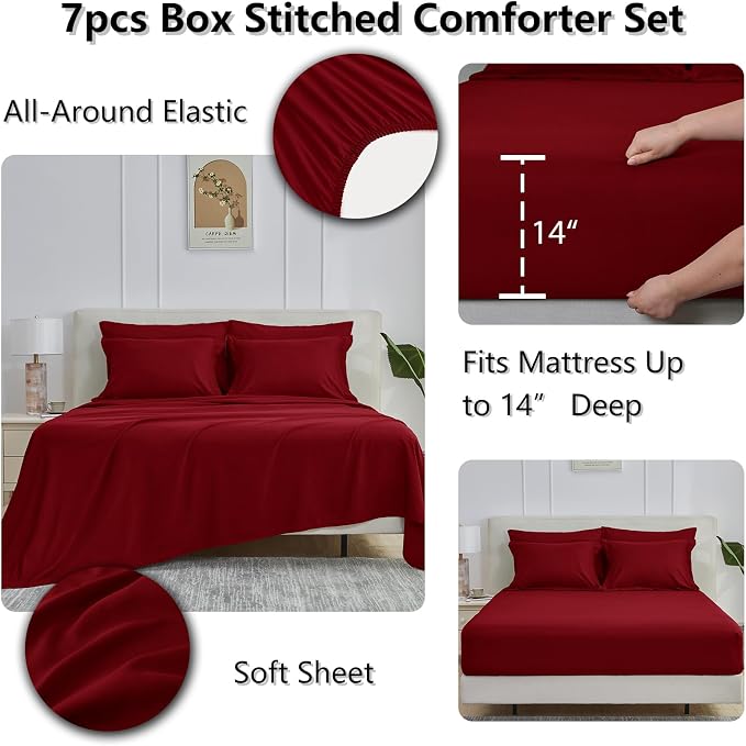 CozyLux Queen Comforter Set Dark Red - Image 4