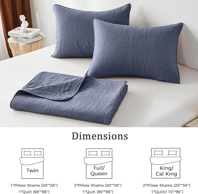 akkialla Twin Quilt Set, Bluish Grey Ultrasonic Twin Quilt Bedding Set - Image 6