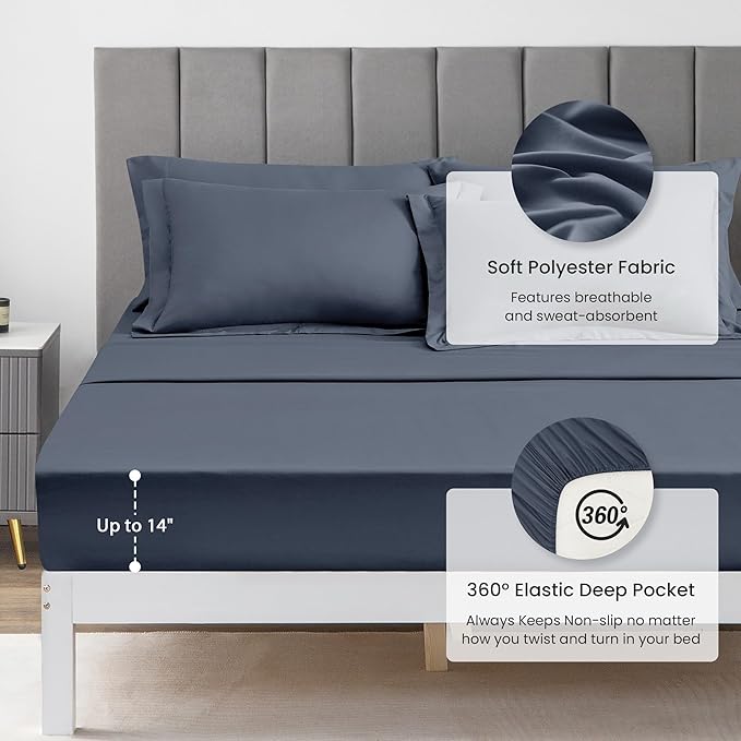 Love's cabin Queen Comforter Set Navy Blue, 7 Pieces Queen Bed in a Bag - Image 4