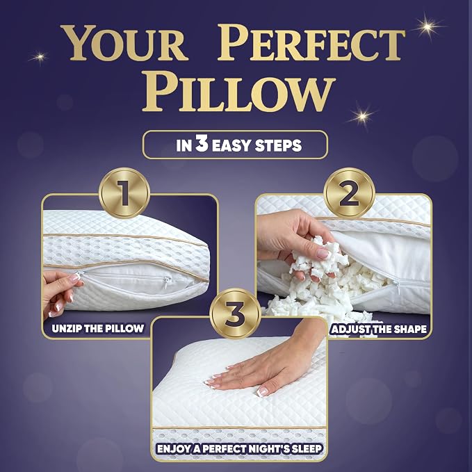 Royal Therapy Queen 4-Pack Memory Foam Pillow, Adjustable Shredded Odor-Free - Image 6