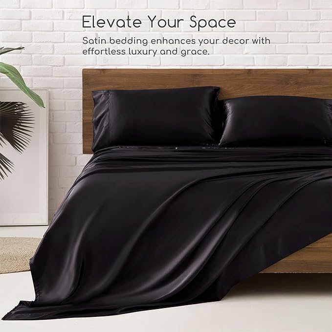 MR&HM Satin Sheets with Elastic Corner Straps, Twin Size 3-Piece Silky Bedding - Image 5
