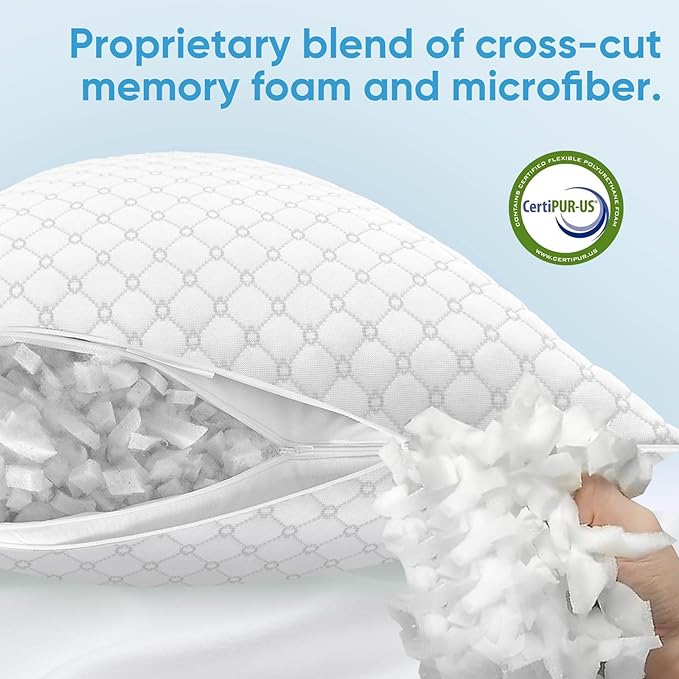 OAISZ Shredded Memory Foam Pillow, Queen Size Cooling Adjustable Firm Bed Pillow - Image 4