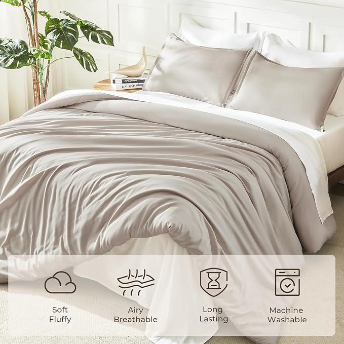 Litanika Oversized King Comforter 120x98, 3 Pieces Linen Lightweight Solid - Image 3