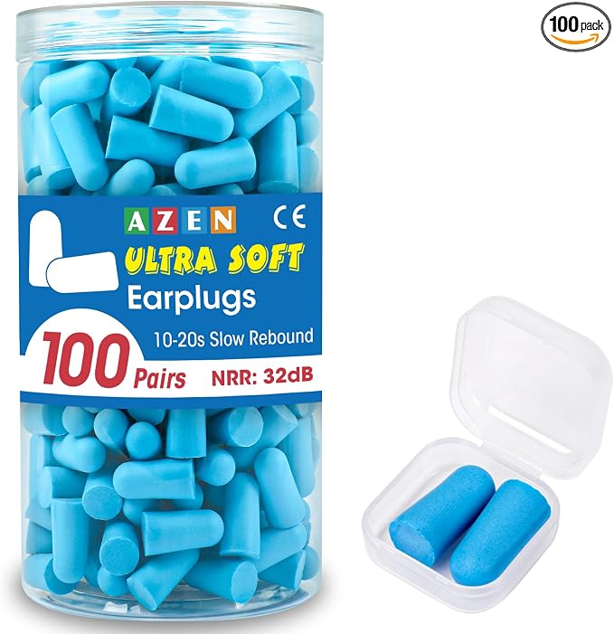 AZEN 100 Pairs Ear Plugs Bulk, NRR 32dB Soft Foam Ear Plugs by AZEN