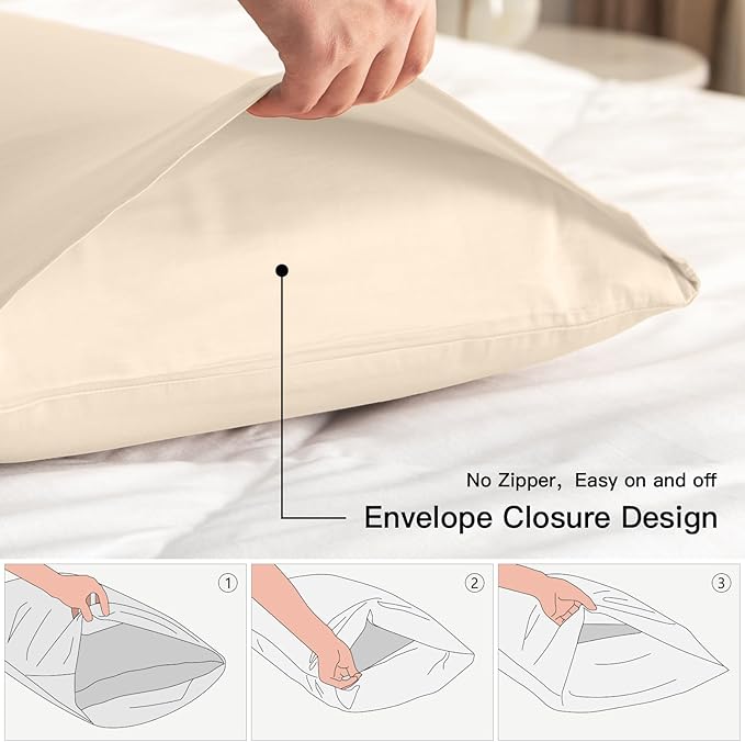 100% Cotton Standard Pillowcases Set of 2, Deep Dream 600 Thread Count Pillow - Image 3