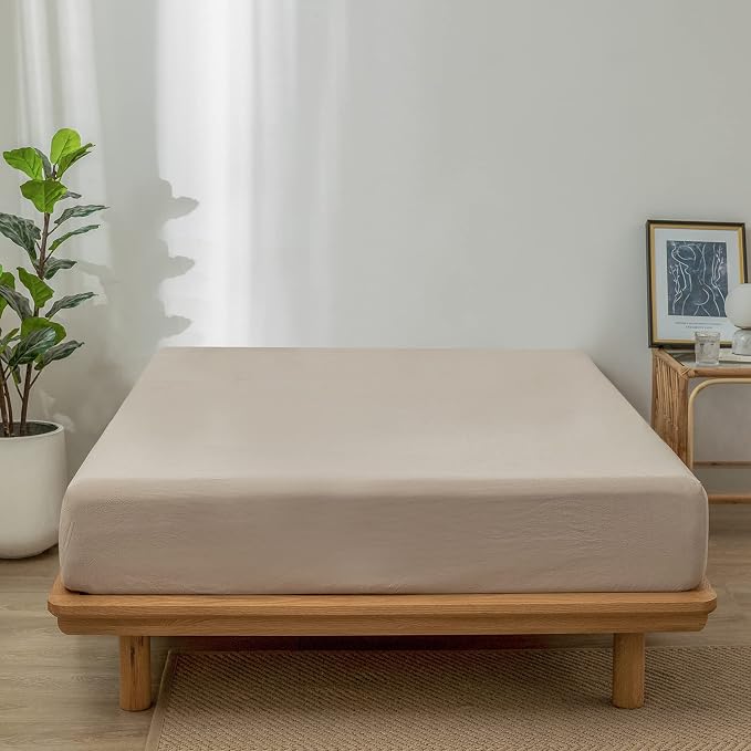 MooMee Fitted Bottom Sheet Only 100% Washed Cotton Linen Like Textured - Image 3