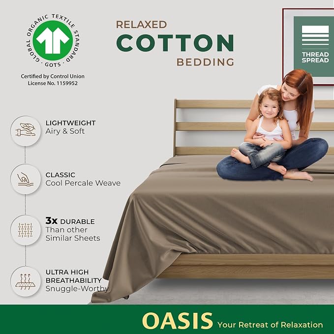 THREAD SPREAD 100% Organic Cotton Percale Flat Sheet California King Size - Image 2