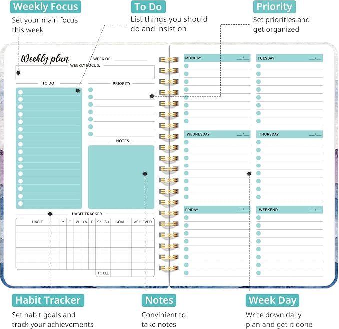 Undated Weekly Planner, Weekly To Do List Notebook - Image 2