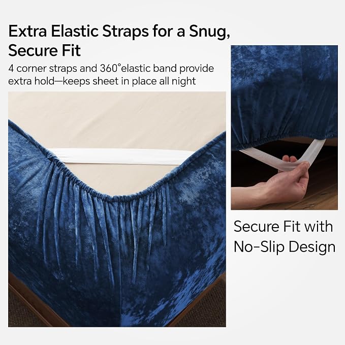 BEDELITE Velvet Fitted Sheet and Pillowcases Set, Luxury Soft Fuzzy Bottom Sheet - Image 4