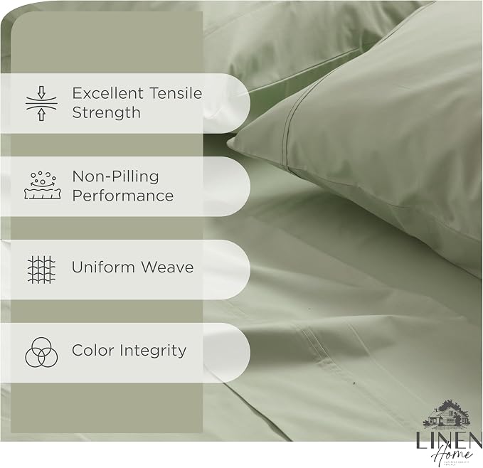 Linen Home 100% Cotton Percale Sheets Full Size, Deep Pocket, 4 Pieces Set - Image 2