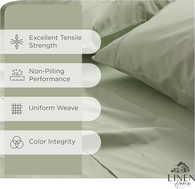 Linen Home 100% Cotton Percale Sheets Twin Size, Deep Pocket, 3 Pieces Set - Image 2