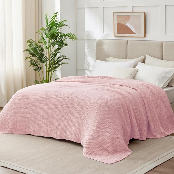 100% Cotton Muslin Blanket Twin 66" x 90", 6 Layers Breathable and Lightweight - Image 2