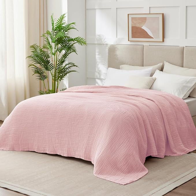100% Cotton Muslin Blanket King 108" x 90", 6 Layers Breathable and Lightweight - Image 2