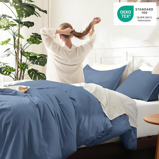 Litanika Haze Blue Comforter Full Size Set, 3 Pieces Lightweight Solid Bedding - Image 4