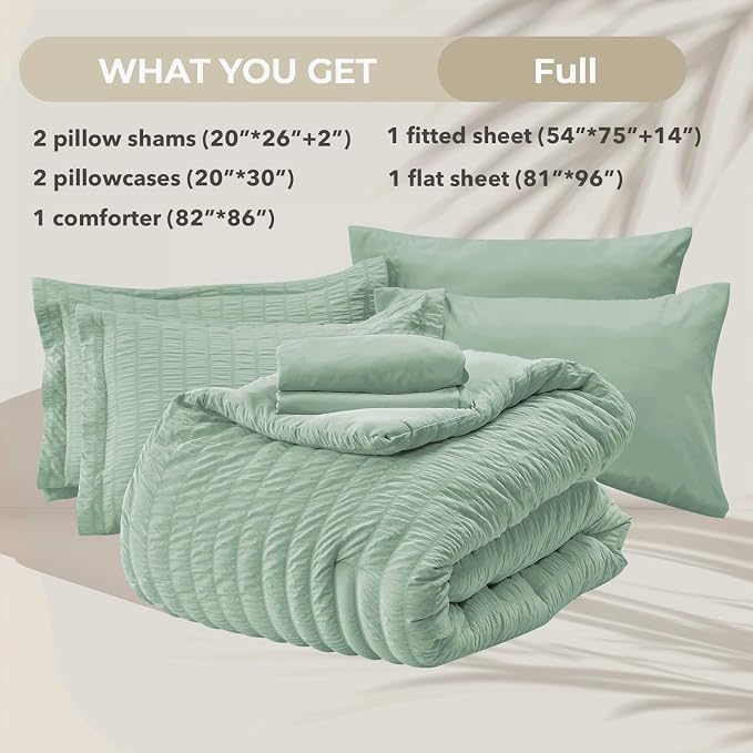 HYMOKEGE Sage Green Full Size Comforter Sets Seersucker 7 Pieces, All Season - Image 5