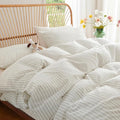 Nayoroom Striped Duvet Cover Queen Size 100% Washed Cotton White Brown Stripe by Nayoroom