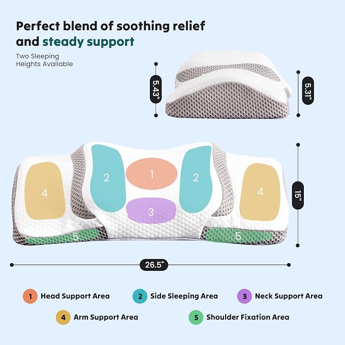 DUMOS Cervical Neck Pillow for Sleeping, Cooling Ergonomic Memory Foam Pillow - Image 8