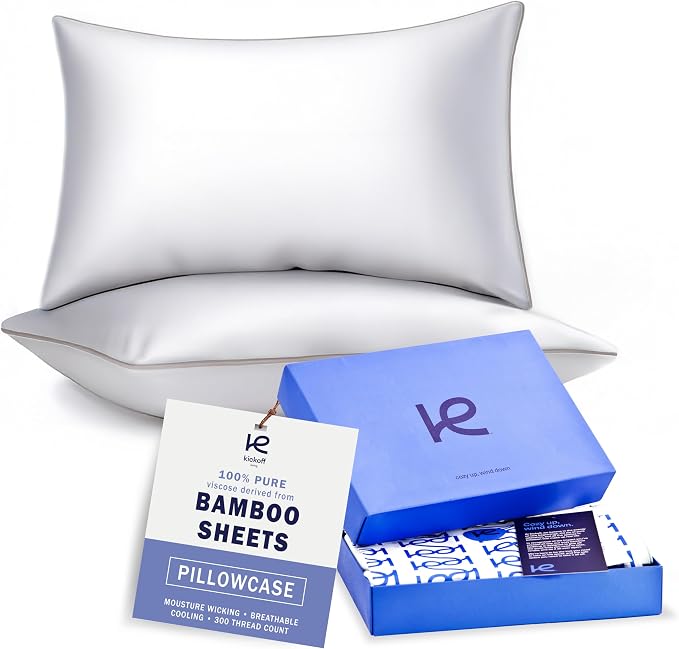 Kickoff Viscose Bamboo Pillowcase, 100% Organic Hidden Zippered Viscose Bamboo by KickoffHome