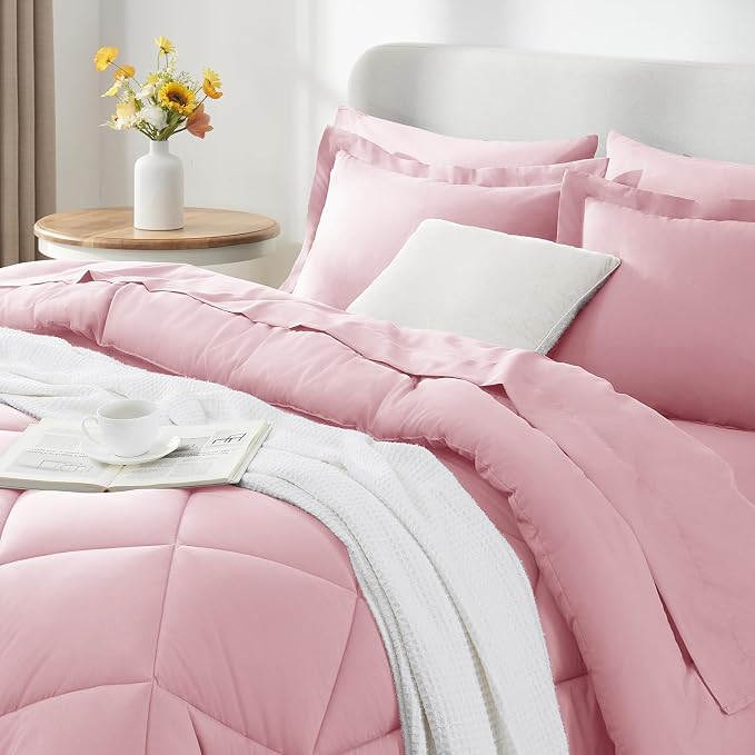CozyLux Oversized Queen Comforter Set Pink, 7 Pieces Bed in a Bag Comforter Set - Image 8