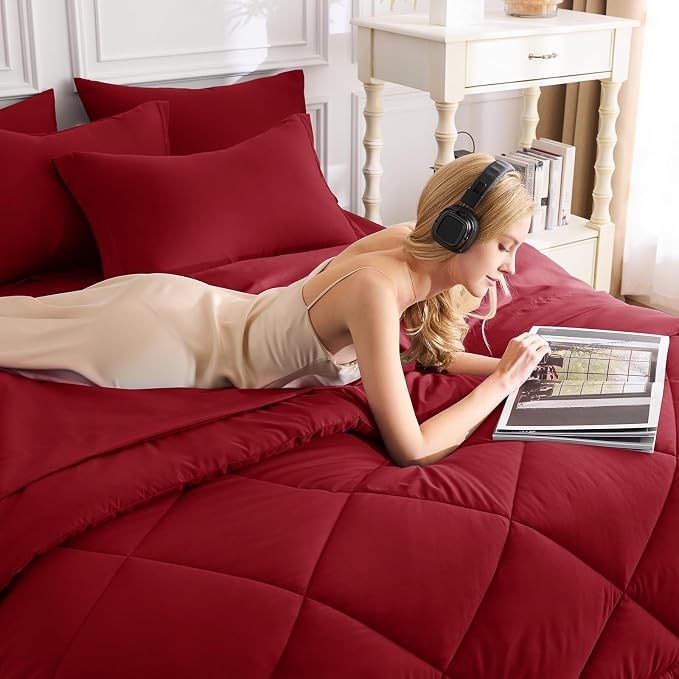 CozyLux King Size Comforter Set Dark Red - Image 4