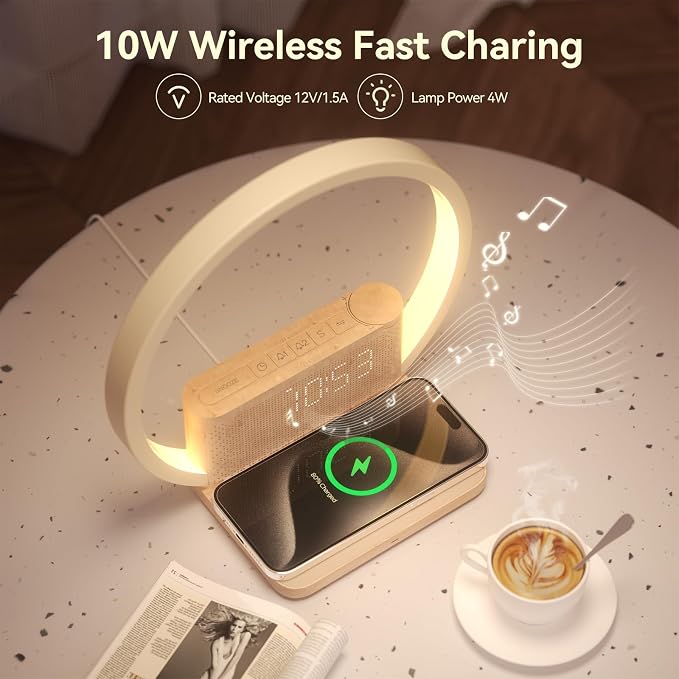Vivilumens Sunrise Alarm Clock Wireless Charger, 10 White Noise Sound Machine - Image 6