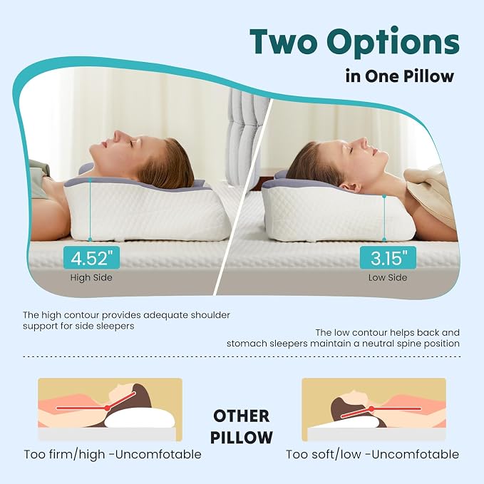 DUMOS Cervical Neck Pillow, Cooling Ergonomic Memory Foam Pillows - Image 4