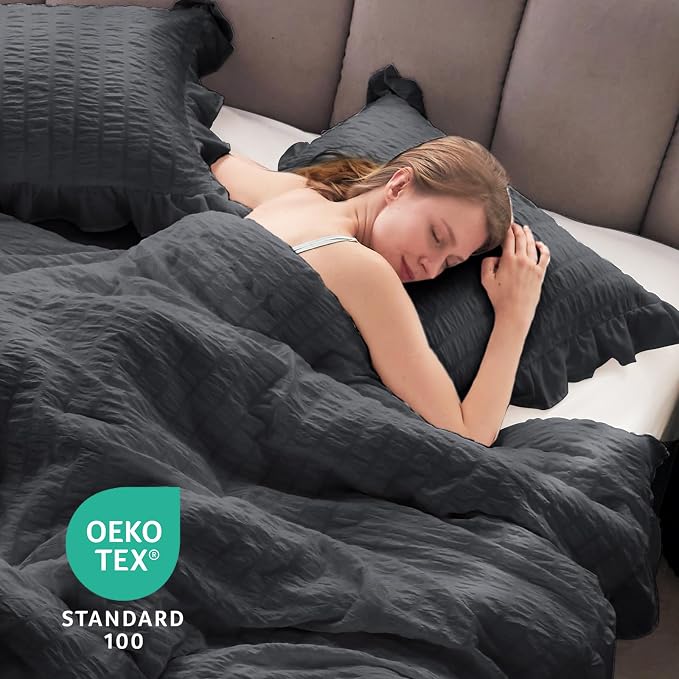 JOLLYVOGUE Dark Gray Queen Comforter Set, 3 Pieces Seersucker Bedding Comforter - Image 7
