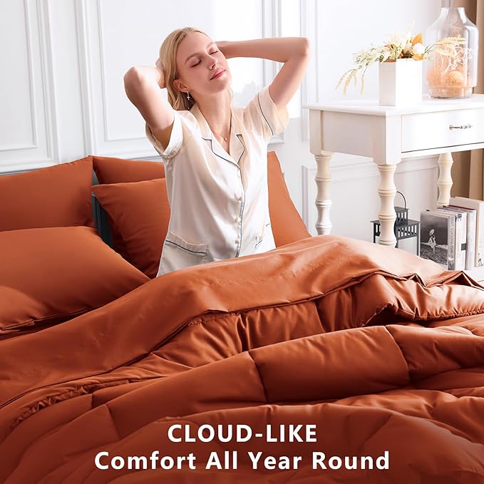 CozyLux Queen Comforter Set Terracotta, 7 Pieces Bed in a Bag, Burnt Orange - Image 4