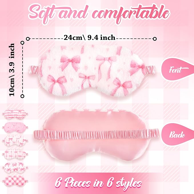 Cuffbow 6 Pack Plush Sleep Mask Set, Cute Plush Eye Masks - Image 2